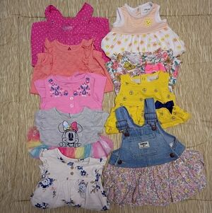 Bundle Of 9 Summer Baby Girl Dresses Rompers And Bubbles Size 6M Various Brands